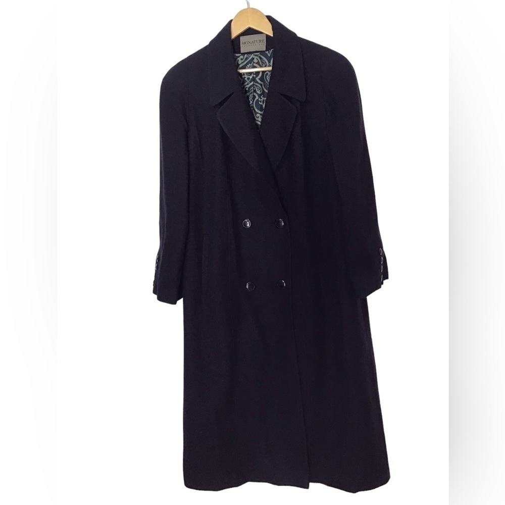 Signature Expression Double Breasted Vintage Navy Blue Long Wool Coat Size 14